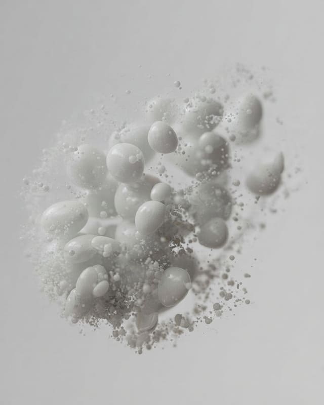 Partículas y gotas blancas de una textura sobre fondo gris claro.