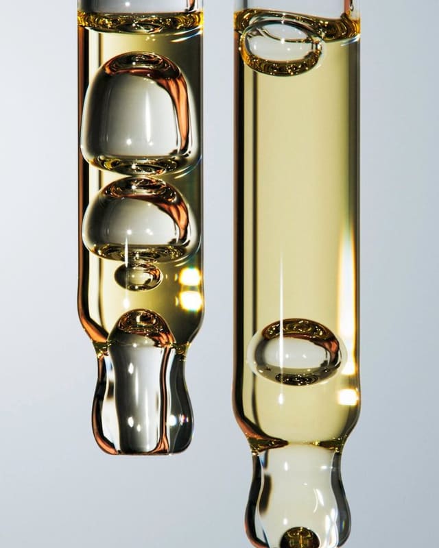 Dos pipetas de vidrio con líquido claro.