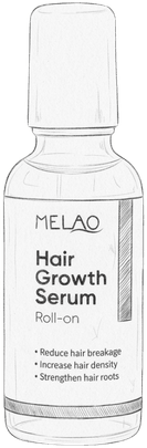Dibujo a lápiz: el frasco MELAO cerrado, en reposo mientras el sérum se absorbe.